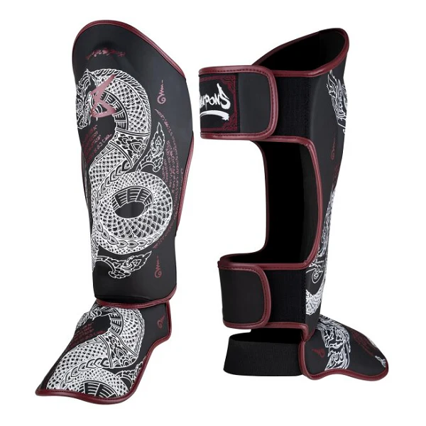 8 Weapons Shin Guards Sak Yant Naga Black-Maroon
