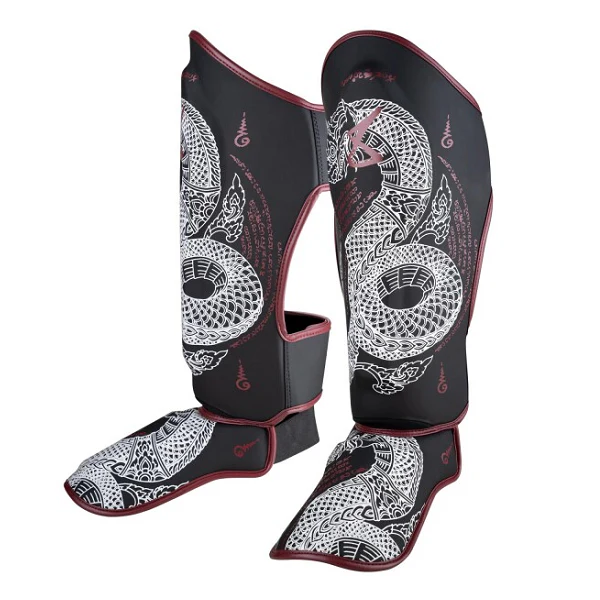 8 Weapons Shin Guards Sak Yant Naga Black-Maroon - Image 2