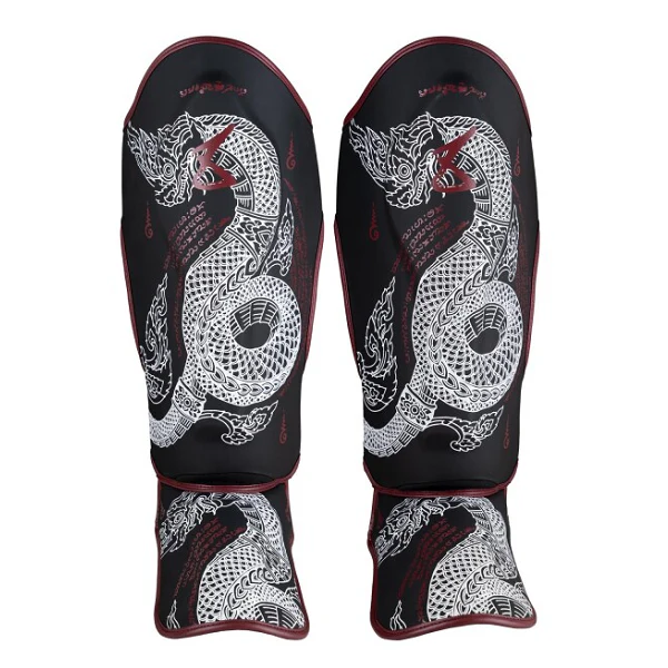 8 Weapons Shin Guards Sak Yant Naga Black-Maroon - Image 3