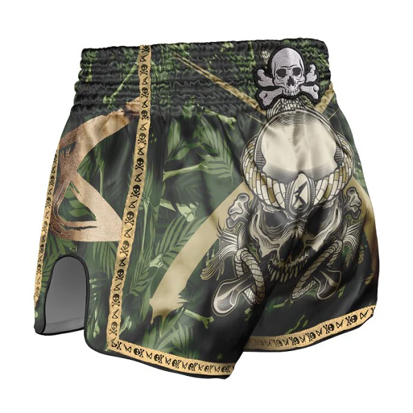 8 Weapons Muay Thai Shorts Bone Island Olive-Gold - Image 2