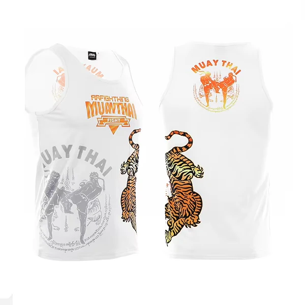 Fight Tees Mesh Muay Thai Training Singlet White - Image 3