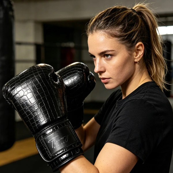 Fluory Crocodile Boxing Gloves Black - Image 5