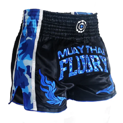 Fluory Eternity Camo Retro Muay Thai Shorts Blue