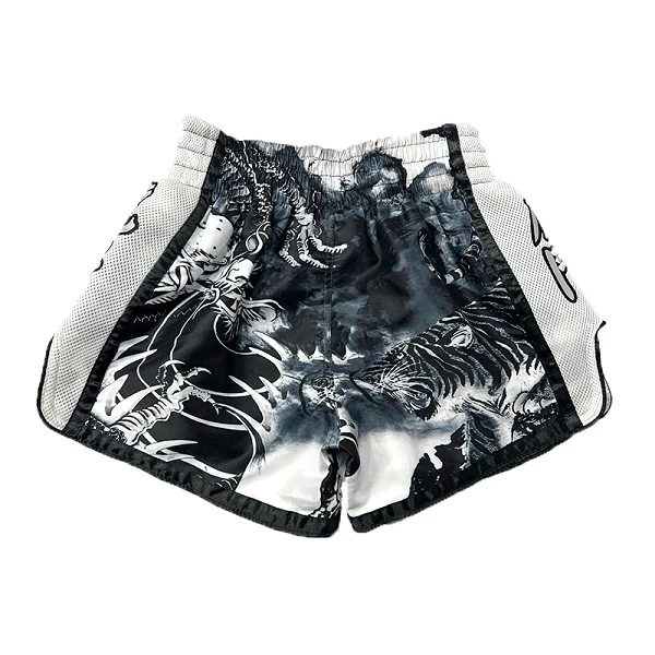 Fluory Eternity Luna Retro Muay Thai Shorts Black White - Image 2
