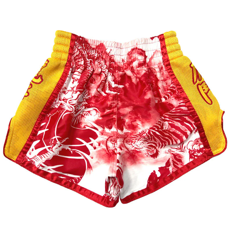 Fluory Eternity Luna Retro Muay Thai Shorts Red Yellow - Image 2