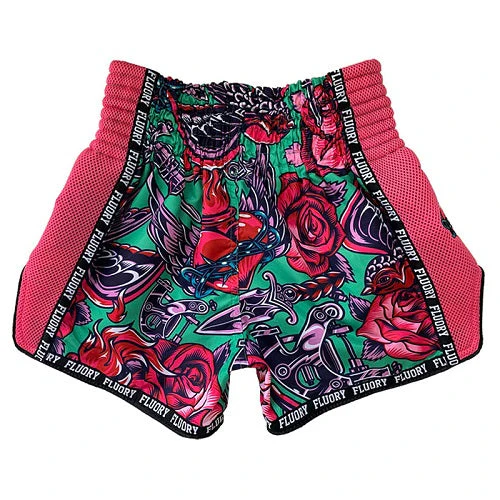 Fluory Eternity Tattoo Retro Muay Thai Shorts Pink - Image 2