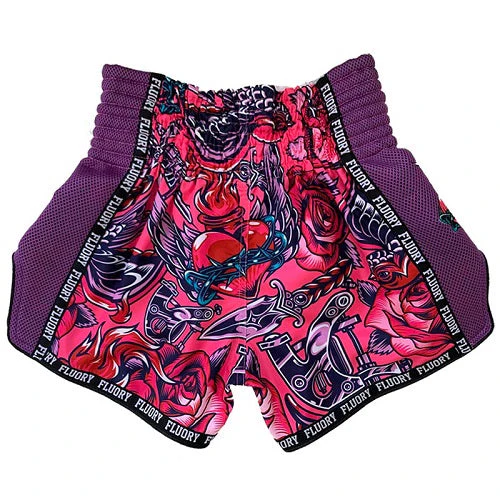 Fluory Eternity Tattoo Retro Muay Thai Shorts Purple - Image 2