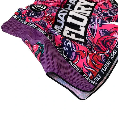 Fluory Eternity Tattoo Retro Muay Thai Shorts Purple - Image 3