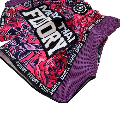 Fluory Eternity Tattoo Retro Muay Thai Shorts Purple - Image 4