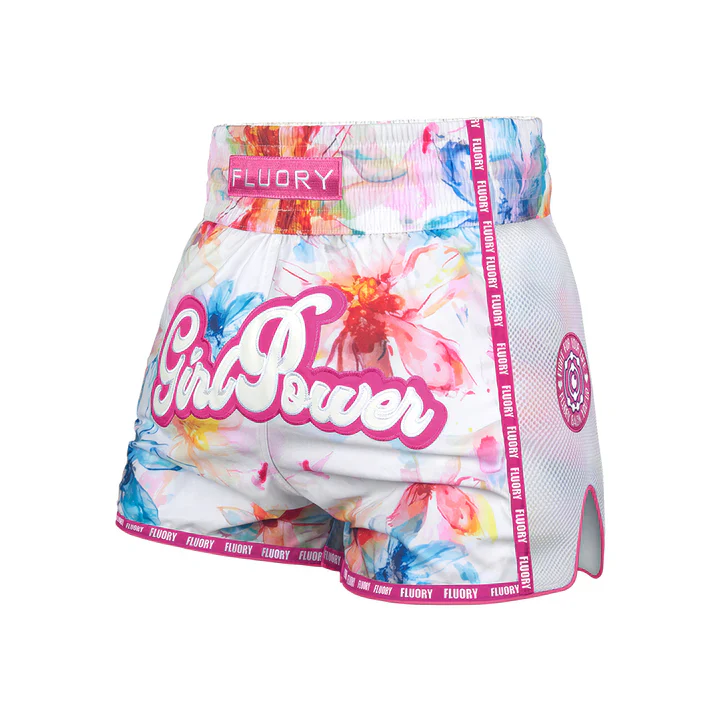 Fluory Girl Power Floral Muay Thai Shorts Pink - Image 3