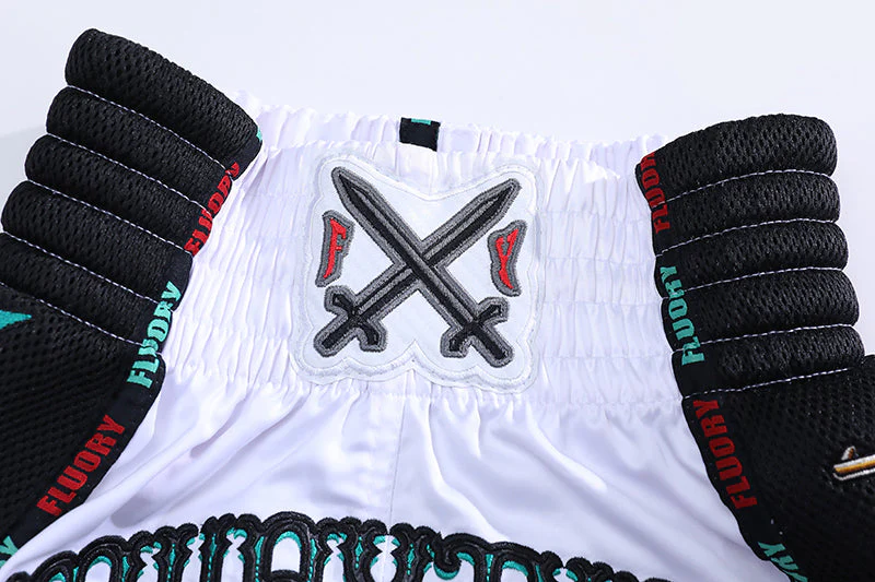 Fluory Guns & Rose Muay Thai Shorts White - Image 2