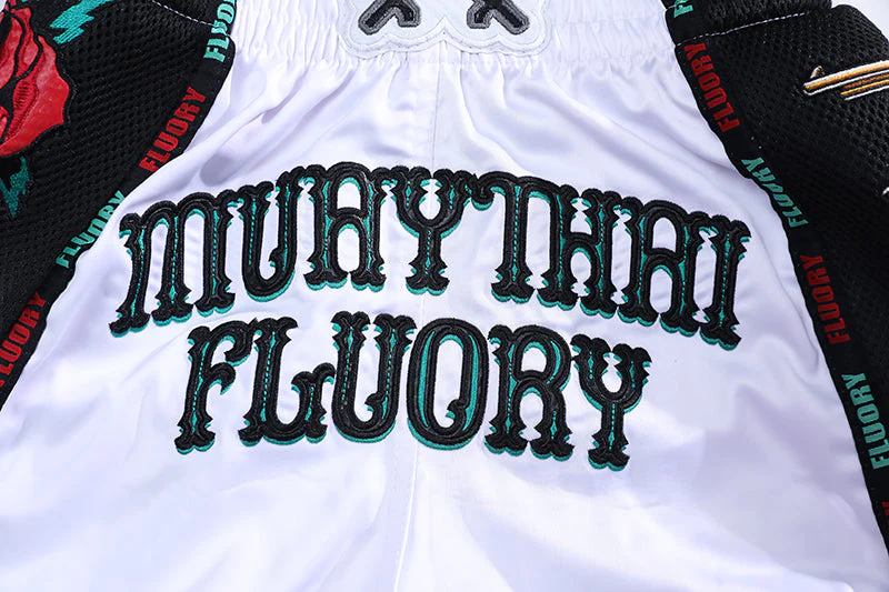 Fluory Guns & Rose Muay Thai Shorts White - Image 5