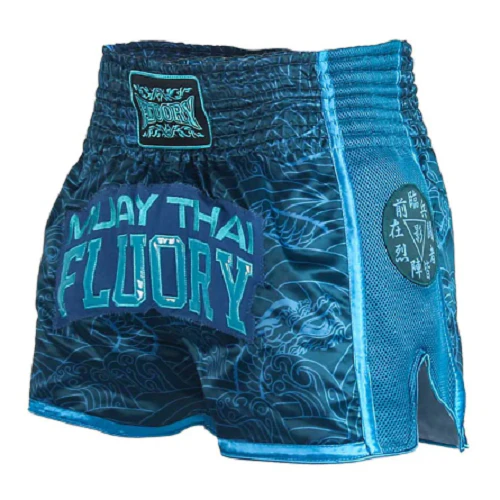Fluory Shadow Retro Muay Thai Shorts Blue - Image 2