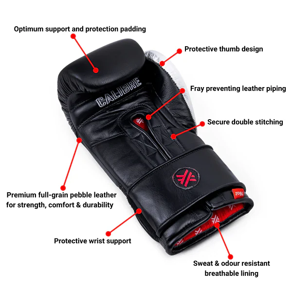 Guarded Combat Calibre Pro Boxing Gloves Strap Black-Chrome - Image 6