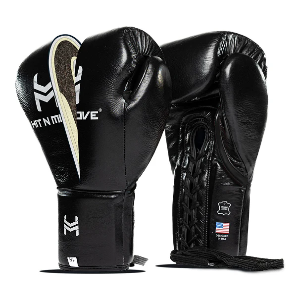 Hit N Move Suvari Horse Hair Lace Up Boxing Gloves Black - Image 3