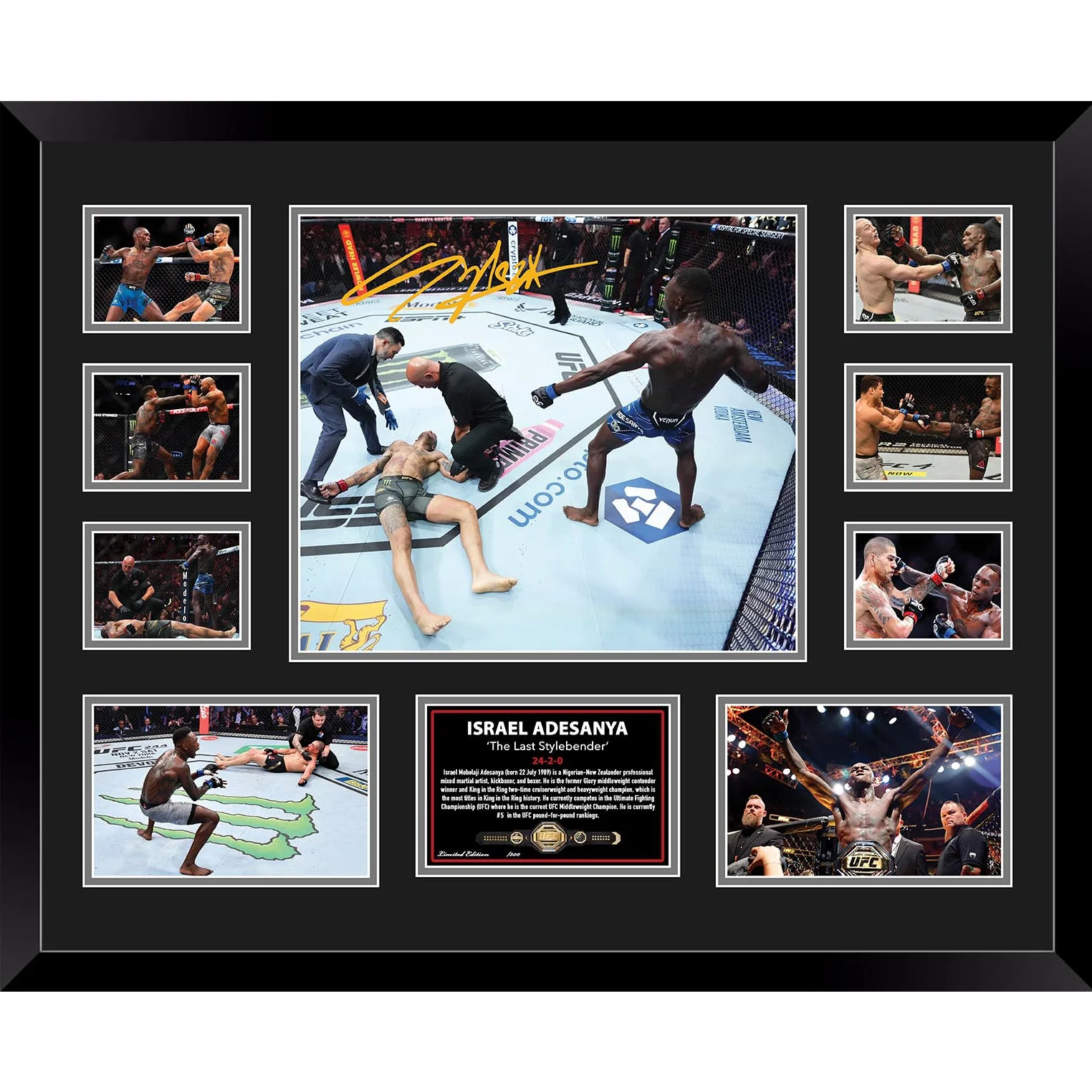 Israel Adesanya Stylebender KO Signed Photo Frame Limited Edition