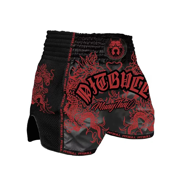 Pitbull Dragons Muay Thai Shorts Black/Red
