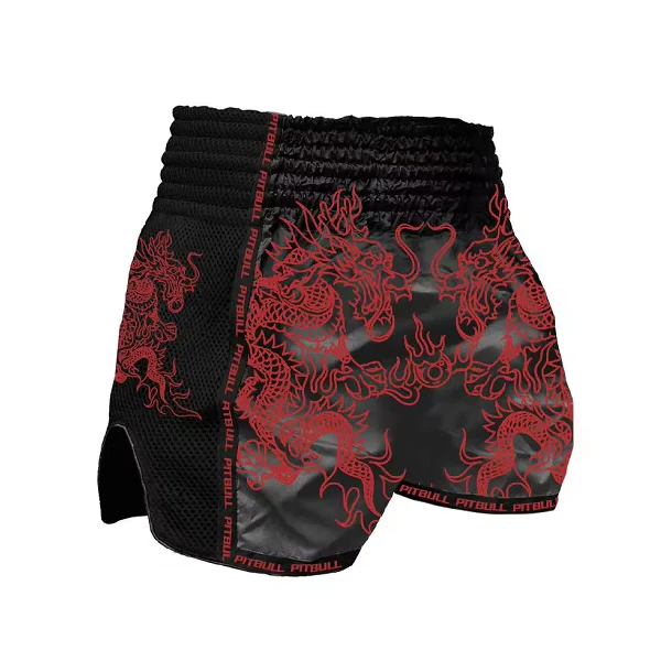 Pitbull Dragons Muay Thai Shorts Black/Red - Image 2