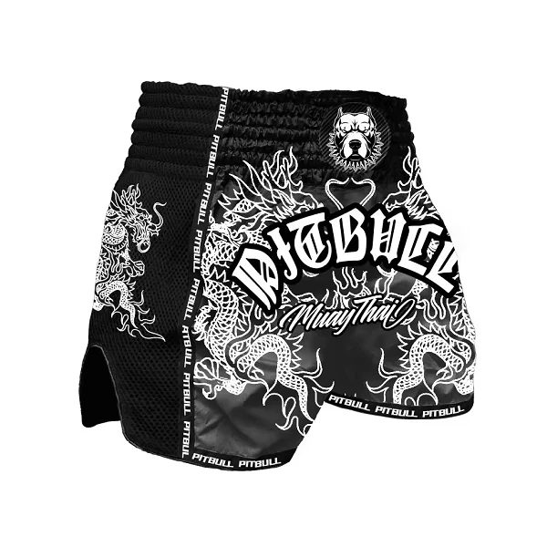 Pitbull Dragons Muay Thai Shorts Black/White
