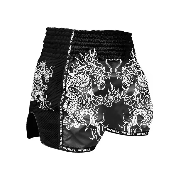 Pitbull Dragons Muay Thai Shorts Black/White - Image 2