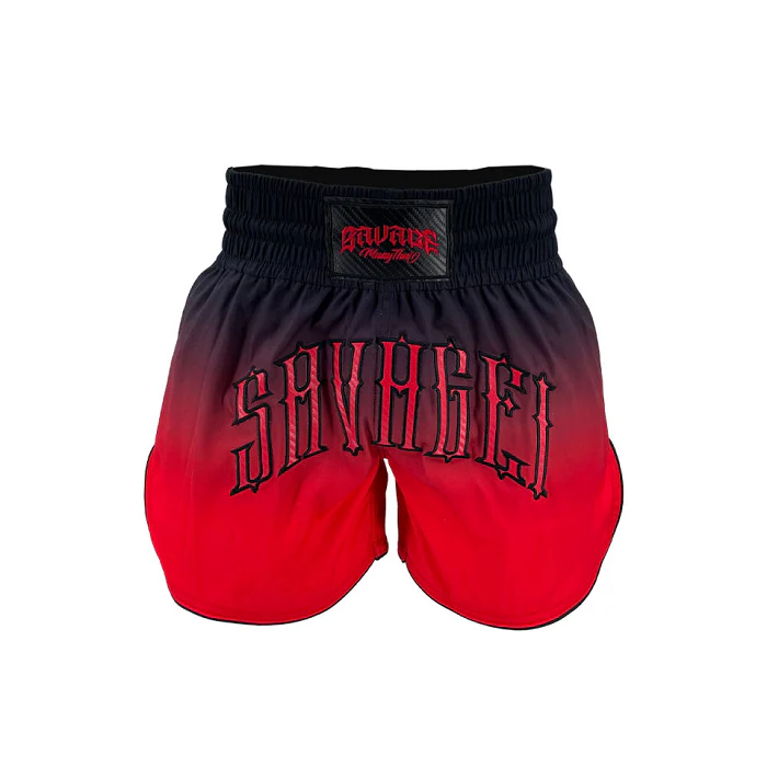 Savage One Red Fade Muay Thai Shorts - Image 2