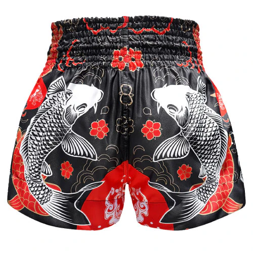 TUFF Black Japanese Koi Fish Thai Boxing Shorts - Image 2
