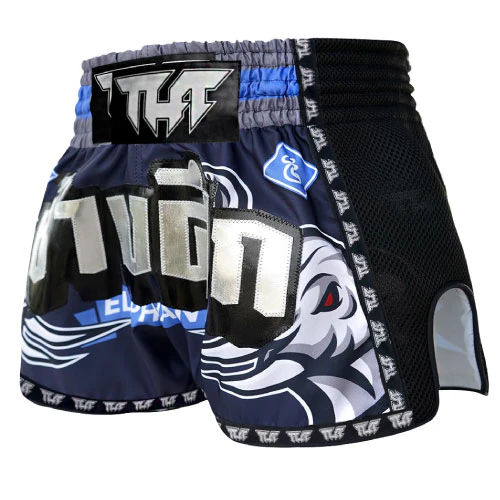 TUFF Blue War Elephant Retro Muay Thai Shorts - Image 2