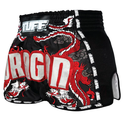 TUFF Chinese Dragon Retro Muay Thai Shorts Black - Image 2