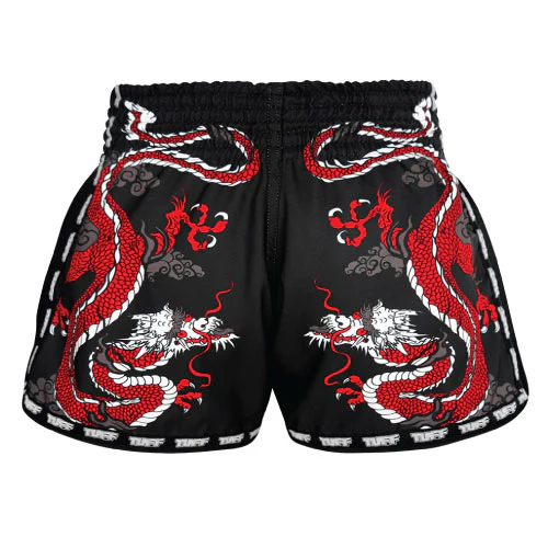 TUFF Chinese Dragon Retro Muay Thai Shorts Black - Image 3
