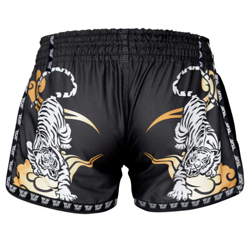 TUFF Double Tiger Retro Muay Thai Shorts - Black - Image 2