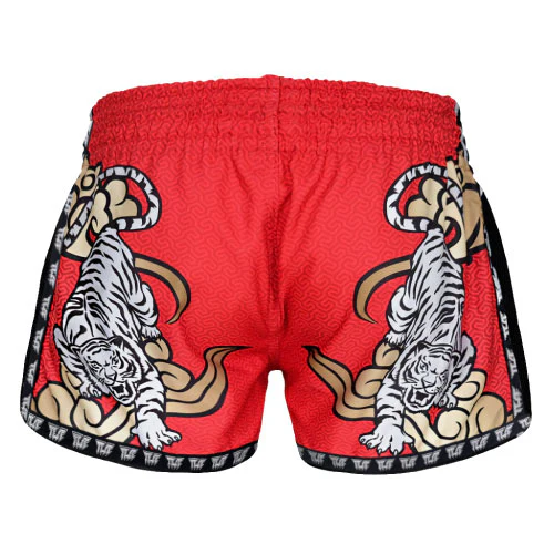 TUFF Double Tiger Retro Muay Thai Shorts - Red - Image 3