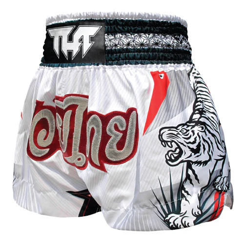 TUFF Double Tiger Thai Boxing Shorts White - Image 2