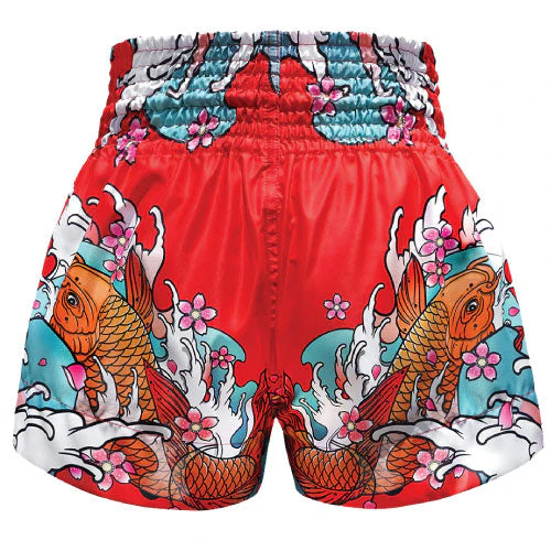TUFF Japanese Koi Fish Muay Thai Boxing Shorts - Red - Image 2