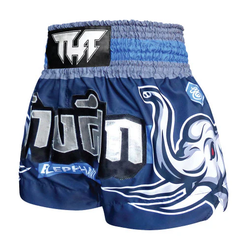 TUFF Muay Thai Boxing Shorts Blue War Elephant - Image 2