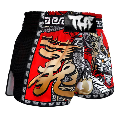 TUFF Red Chinese Dragon Retro Muay Thai Shorts - Image 2