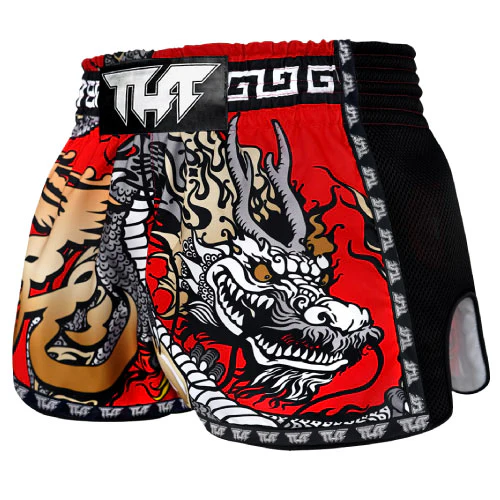 TUFF Red Chinese Dragon Retro Muay Thai Shorts - Image 3