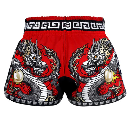 TUFF Red Chinese Dragon Retro Muay Thai Shorts - Image 4