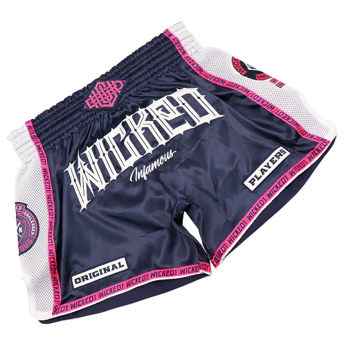 Wicked One Infamous Muay Thai Shorts Black Pink White - Image 2